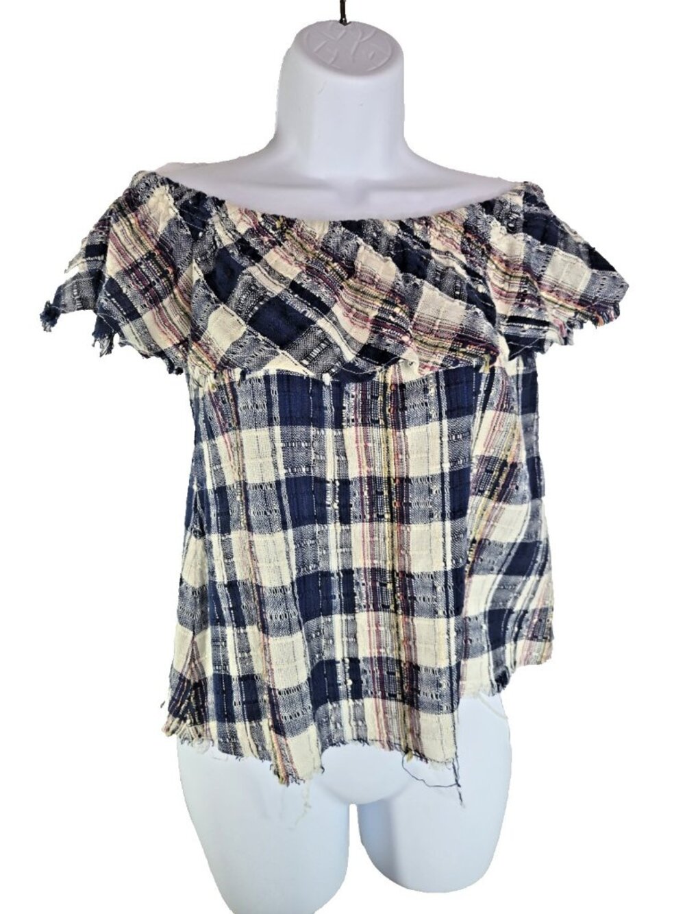 Anthropologie DRA Los Angeles PLaid Textured Off The Shoulder Top xs